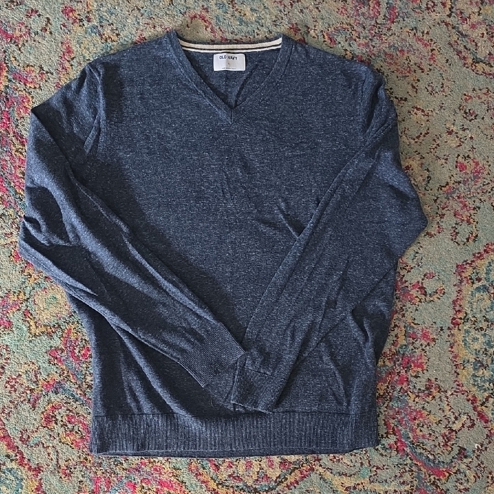 Old Navy Men's Heather Navy V-Neck Sweater
